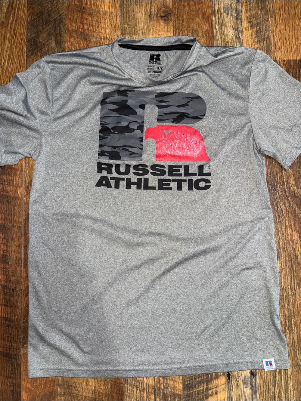 Russell Athletic Gray Tee with Black Camo and Red Logo